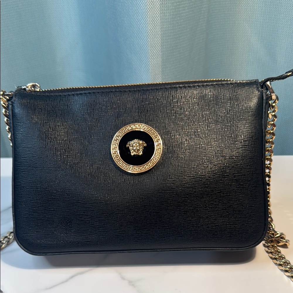 Versace Black and Gold Crossbody Bag with Medusa Medallion - box & dust bag